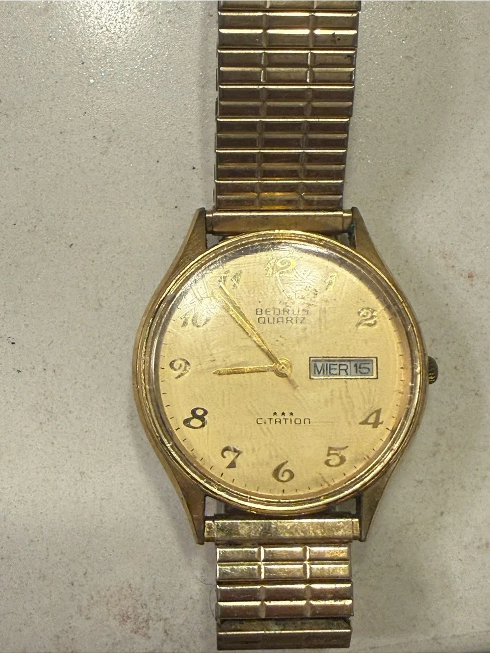Vintage Benrus Citation 3 Star Quartz Gold Tone Day Date Men’s Watch